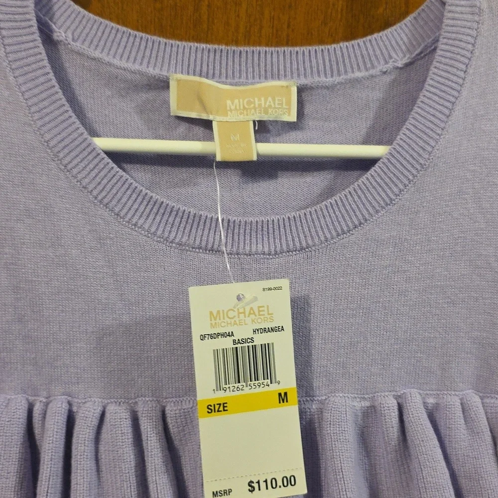 Michael Kors Lavender Hydrangea Ruffle Sweater Size MEDIUM - Picture 2 of 5